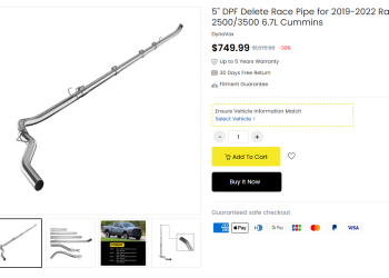 5 DPF Delete Race Pipe for 2019 2022 Ram 2500 3500 6.7L Cummins